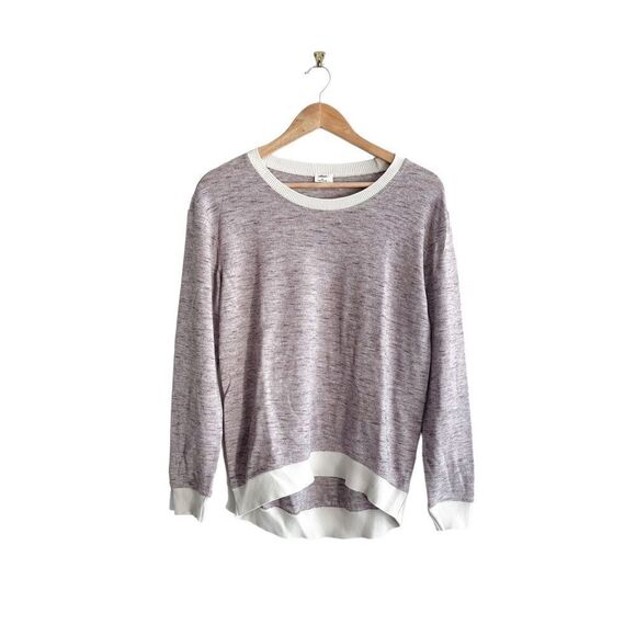 Wilfred Crewneck Sweater Heathered Purple Cream Knit Pullover Women's M High-Low - Picture 1 of 8